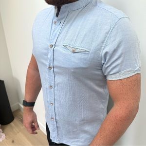 TED BAKER Grandad Collar Short Sleeve Shirt